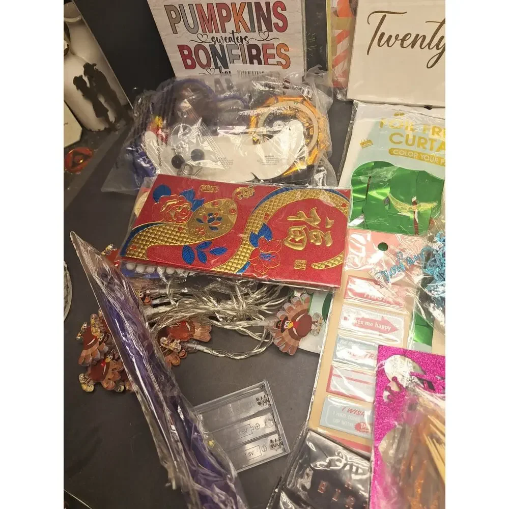 🎊 4 Lb Mixed Lot Party/Holiday Supplies Variety Of Banners Cards Stickers Fun